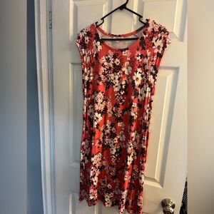 LOFT Bright Coral Floral Mini Dress